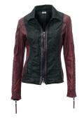 Leder-Denim-Jacke schwarz-bordeaux