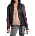 Leder-Denim-Jacke schwarz-bordeaux