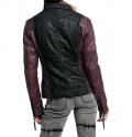 Leder-Denim-Jacke schwarz-bordeaux