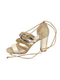 Leder-Sandalette taupe-goldfarben