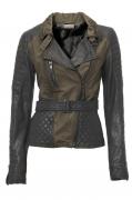 Leder-Twilljacke oliv-schwarz