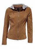 Lederjacke mit Jerseykapuze cognac