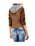 Lederjacke mit Jerseykapuze cognac