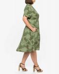 Leinen-Midi-Kleid khaki-bedruckt