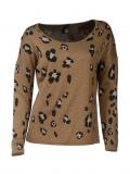 Leomuster-Pullover mit Strass cognac