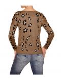 Leomuster-Pullover mit Strass cognac