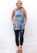 Longbluse mit Bindeband rauchblau