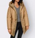 Longjacke mit Kapuze und Pelz-Imitat-Besatz camel