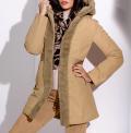 Longjacke mit Kapuze und Pelz-Imitat-Besatz camel