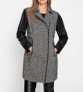 Longjacke mit Lederimitat-Details schwarz-ecru