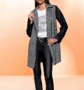 Longjacke mit Lederimitat-Details schwarz-ecru