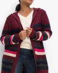 Longstrickjacke mitKapuze bordeaux-gestreift