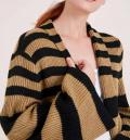 Longstrickjacke schwarz-camel