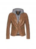 Marken-2-in-1-Lederblazer cognac-grau