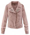 Marken-Bikerstyle-Jeansjacke mit Nieten rosa