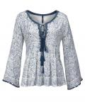 Marken-Bluse blau-ecru