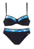 Marken-Bügel-Bikini schwarz-blau D-Cup