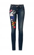 Marken-Damen-Jeans blue mit Patches