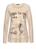 Marken-Druckshirt mit Spitze beige