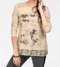 Marken-Druckshirt mit Spitze beige