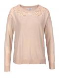 Marken-Feinstrickpullover mit Spitze beige