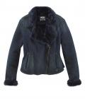 Marken-Jeansjacke mit Webpelzfutter blau