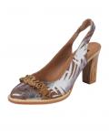 Marken-Leder-Slingpumps camel-silberfarben