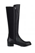 Marken-Leder-Stretchstiefel schwarz