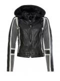 Marken-Lederjacke schwarz-grau-ecru