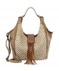 Marken-Ledertasche braun-beige