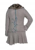 Marken-Longstrickjacke mit Webpelz grau