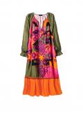 Marken-Maxi-Satin-Druckkleid orange-bunt