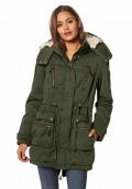 Marken-Parka mit Webpelz khaki