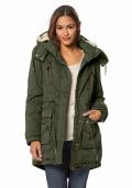 Marken-Parka mit Webpelz khaki