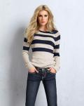 Marken-Pullover natur-marine gestreift