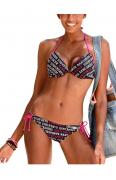 Marken-Push-Up-Bikini schwarz-bunt