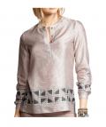 Marken-Seidenbluse ecru-taupe