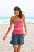 Marken-Top pink + Shorts rauchblau