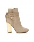 Marken-Veloursleder-Stiefelette beige-goldfarben