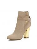 Marken-Veloursleder-Stiefelette beige-goldfarben