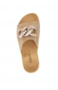 Marken-Ziegenveloursleder-Pantolette beige