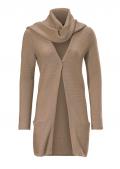 Merinowolle-Cardigan mit Schal camel