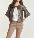 Pailletten-Blazer mit Volants taupe