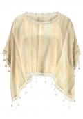 Ponchobluse mit Spitze natur-puder