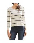 Pullover ecru-marine gestreift