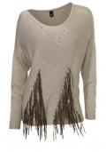 Pullover mit Fransen beige