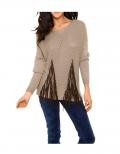 Pullover mit Fransen beige