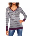 Pullover mit Pailletten grau-lila