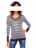 Pullover mit Pailletten grau-lila