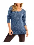 Pullover mit Perlen blau-geflammz